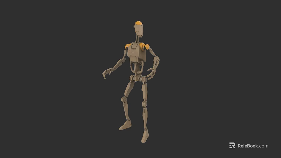 Mechanical Robot Character 3D Model With Gray Body Yellow Head Shoulders And Standing Mechanical Structure 3d model 