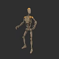 Mechanical Robot Character 3D Model With Gray Body Yellow Head Shoulders And Standing Mechanical Structure