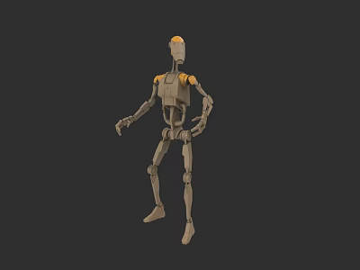 Mechanical Robot Character 3D Model With Gray Body Yellow Head Shoulders And Standing Mechanical Structure 3d model