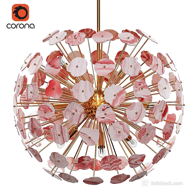 Artistic Chandelier With Pink And White Petal Shaped Design And Gold Frame 3d model 