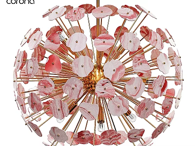 Artistic Chandelier With Pink And White Petal Shaped Design And Gold Frame 3d model