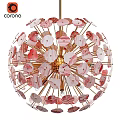 Artistic Chandelier With Pink And White Petal Shaped Design And Gold Frame