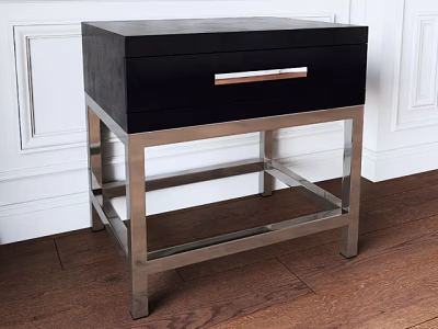 Modern Black Upholstered Nightstand Bedroom Furniture With Drawer And Metal Frame Handle 3d model