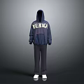 Dark Blue Hoodie and Sweatpants Casual Outfit with White BALENCIAGA Lettering Design