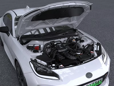White Sports Car With Open Hood Revealing Engine Compartment Details 3d model