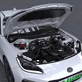 White Sports Car With Open Hood Revealing Engine Compartment Details