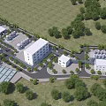 Aerial View of Industrial Factory Complex With Multiple Buildings Greenery and Roads