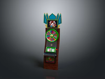 Retro Computer Gaming Machine Featuring Colorful Wheel Display Screen And Wooden Body Design 3d model