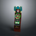 Retro Computer Gaming Machine Featuring Colorful Wheel Display Screen And Wooden Body Design