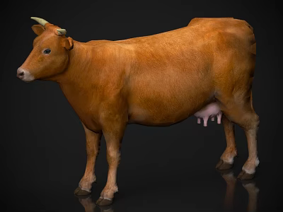 Brown Cow Standing Full Body With Visible Udder On Dark Reflective Surface 3d model