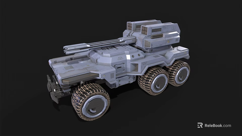 Futuristic Military Tank With Six Wheels Gray Armor And Cannon Design 3d model 