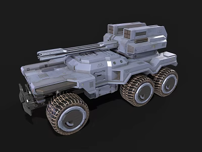 Futuristic Military Tank With Six Wheels Gray Armor And Cannon Design 3d model