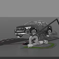 Black SUV Car With Q Logo On Display Scene Road And Stones