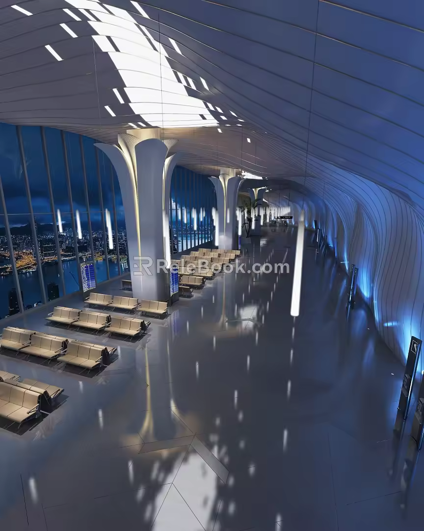Curved Terminal Waiting Hall 3d model