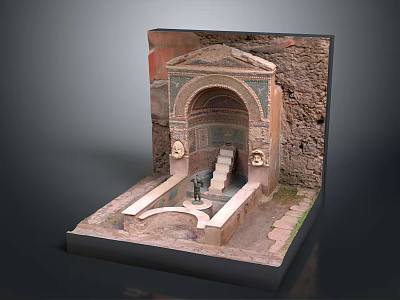 Ancient Style Fountain Model Decoration With Steps Arch And Stone Wall For Home Living 3d model
