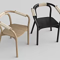 Modern Minimalist Dining Chairs With Woven Armrests In Light Wood And Black