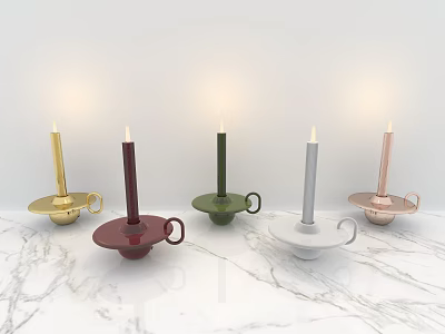 Modern Candle Holder Lamps In Various Colors With Handles On Marble Countertop 3d model