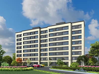 Modern Multi Storey Residential Building With Glass Windows And Greenery Surroundings 3d model