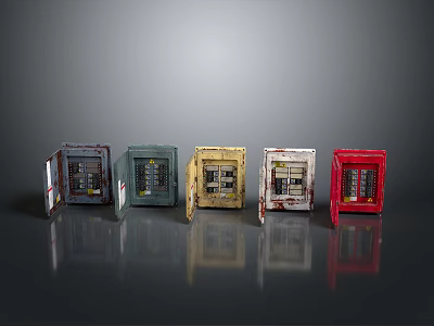 Five Different Colored Open Door Computer Cases Showing Internal Components On Gray Surface With Reflections 3d model