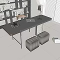 Modern Black Desk With Metal Legs Table Lamp And Gray Cushions In Bright Room