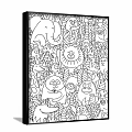 Cute Cartoon Animals And Plants Black White Line Art Illustration Design