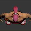 Muscular Shirtless Character With Pink Hair Red Sash Wrist Wraps Purple Pants And Red Sneakers