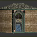 Cartoon Cave Interior Scene With Green Vines Stone Structures Blue Yellow Curtains And Colorful Carpet