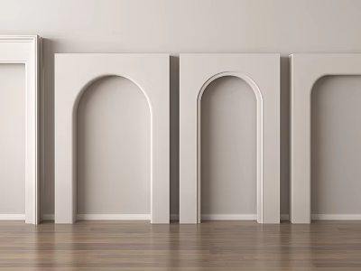 Arched Doorways In Different Styles With Light Wall And Wooden Floor 3d model