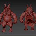 3D Fantasy Character and Mythical Forest Creature with Green Leafy Mane Yellow Horns Muscular Build