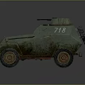 Vintage Green Armored Military Vehicle With Number 718 And Weathered Exterior