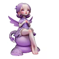 Cute Purple Haired Doll With Small Wings Dress Sitting On Purple Object Light Purple Backdrop