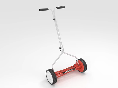 Red And White Manual Lawn Mower With Black Handles And Wheels For Garden Maintenance 3d model