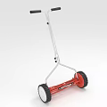 Red And White Manual Lawn Mower With Black Handles And Wheels For Garden Maintenance