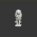 Detailed White Stone Lion Sculpture In Sitting Pose With Curly Mane And Base