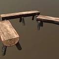 Set of Rustic Wooden Stools With Thick Log Legs And Natural Wood Grain Surface