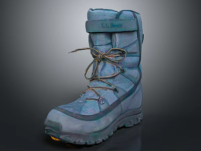 Blue High Top Outdoor Boots With Laces And Textured Durable Sole 3d model