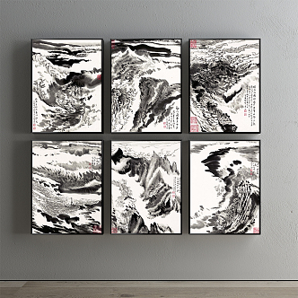 New Chinese Landscape Painting Black and White Living Room Landscape Decoration Painting 3d model