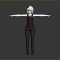 Anime Style Female Character 3D Model With White Hair Black Vest And Red Accents
