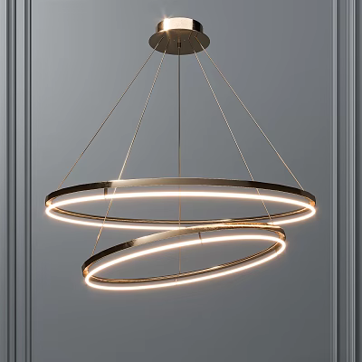 Modern Double Ring LED Chandelier with Metallic Frame and Illuminated Design 3d model