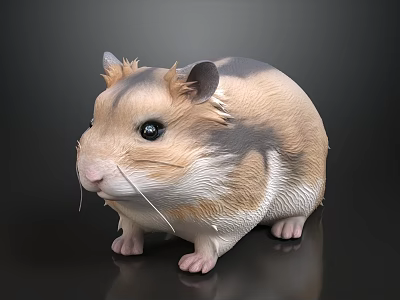 Realistic 3D Hamster Figure With Brown White Gray Fur And Shiny Surface 3d model