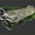 Detailed Terrain Model Featuring Green Vegetation and Exposed Quarry Area Structure