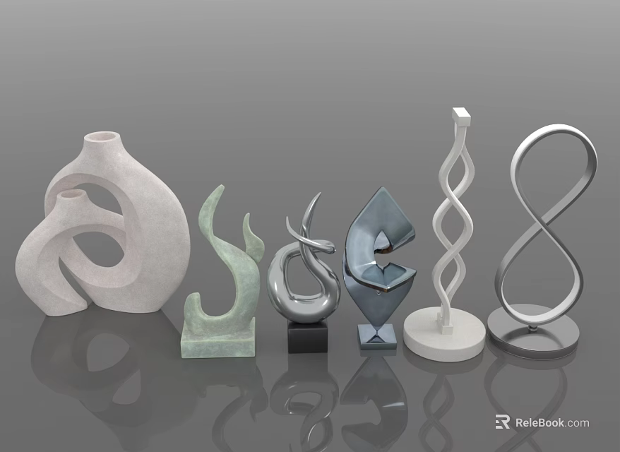 Modern Furniture Decor Accessories With Abstract Twisted Shapes And Diverse Materials 3d model 