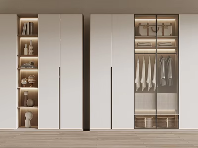 Modern Minimalist White Wardrobe Interior With LED Lighting And Storage Shelves 3d model