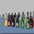Assorted Colorful Wine Bottles and Glasses Arranged on White Background
