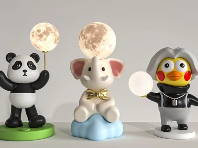 Cartoon Animal Shaped Table Lamps With Panda Elephant Penguin Designs And Moon Light Globe 3d model
