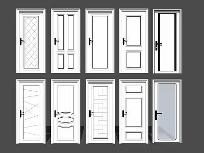 Various Design Swing Doors With Different Panel Styles And Handle Options For Interior Use 3d model