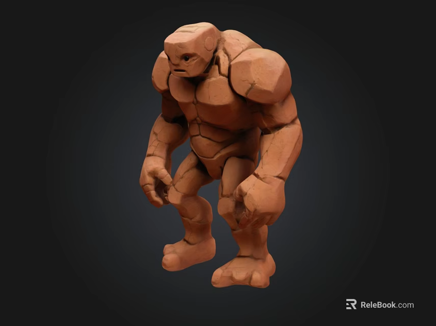 3D Rock Textured Muscular Creature Figure In Standing Pose 3d model