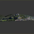 Vibrant Cartoon Scene With Fairy Tale Castle Colorful Houses Green Hills And River