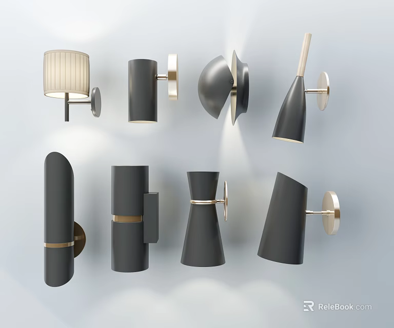 Modern Black And Gold Wall Lamps With Various Shapes And Luxury Design 3d model 