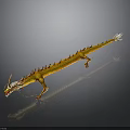 Golden Mythical Dragon With Long Tail Shiny Scales And White Mane